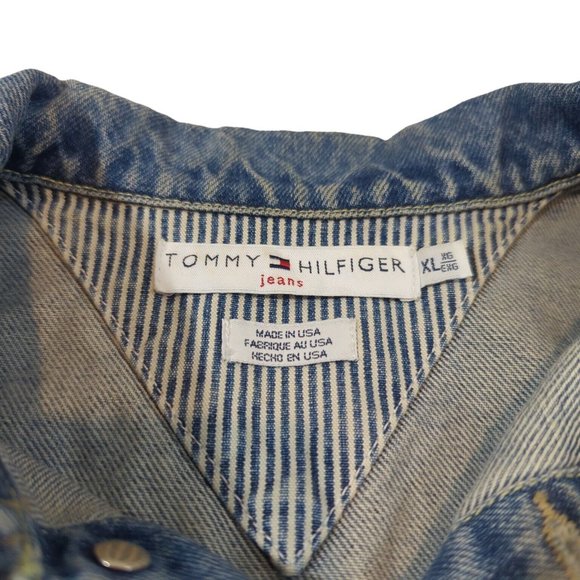 Vintage Tommy Hilfiger Denim Jacket Trucker Jean Women's XL BLUE Made In USA - Picture 7 of 9